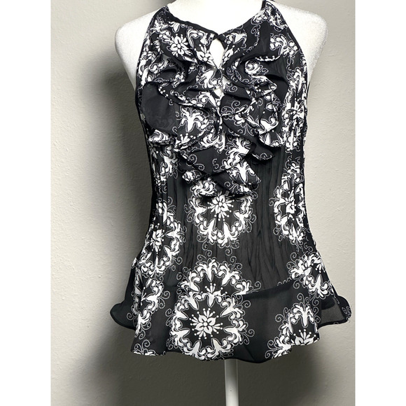 Sunny Leigh Women’s Top Black White Frilly Ruffled Feminine Girl Top Size (S) - Picture 3 of 16